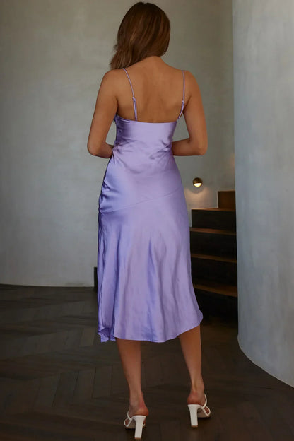 Well Versed Pleated Bust Front Split Dress Lilac