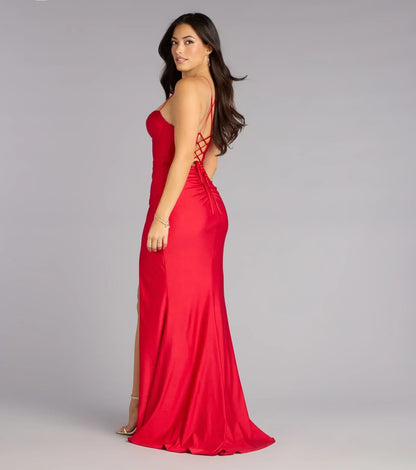 Aliana Lace-Up High Slit Mermaid Dress