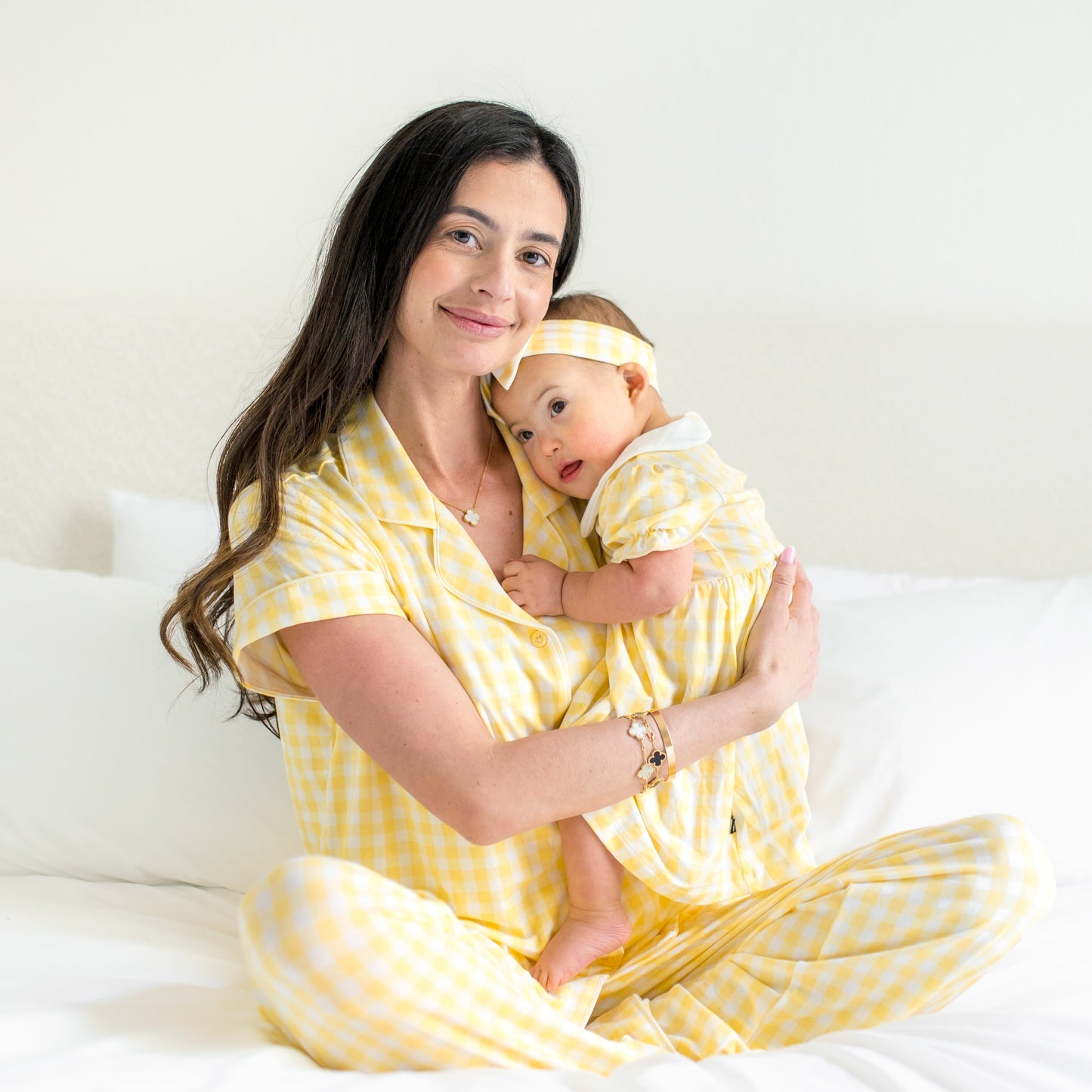 Peter Pan Collar Bodysuit Dress in Gingham Chamomile