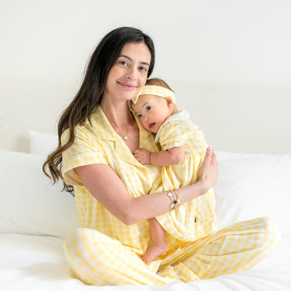 Peter Pan Collar Bodysuit Dress in Gingham Chamomile