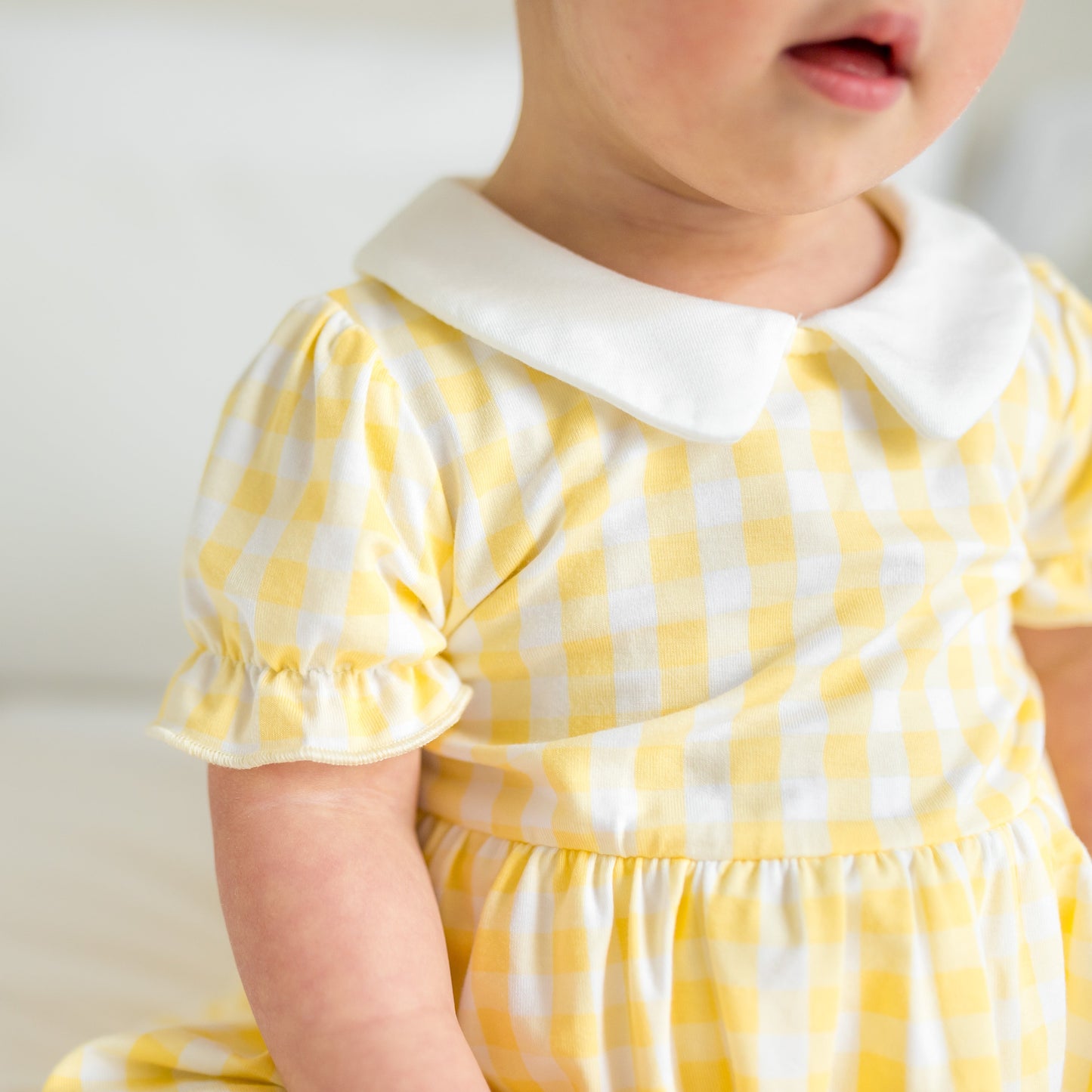 Peter Pan Collar Bodysuit Dress in Gingham Chamomile