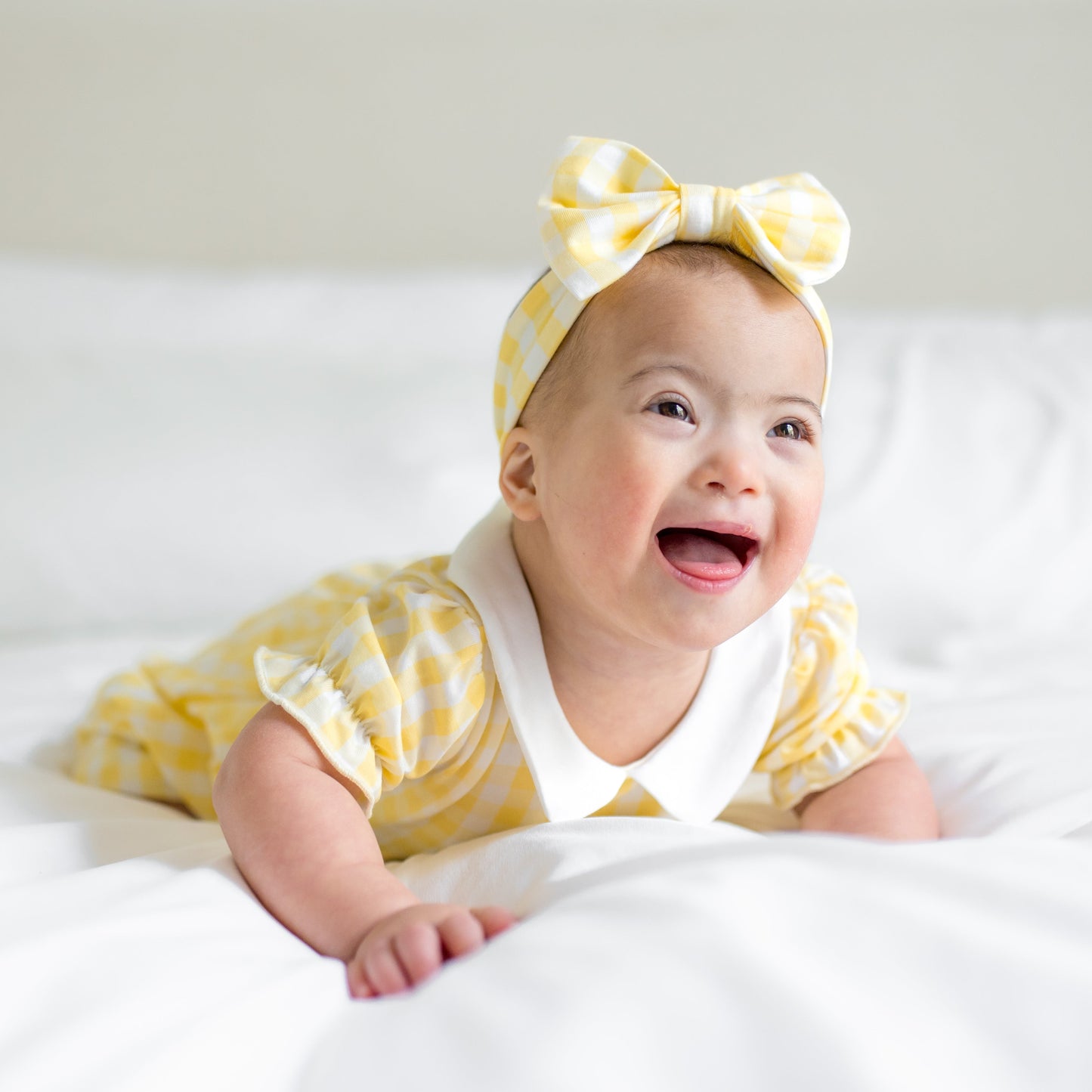 Peter Pan Collar Bodysuit Dress in Gingham Chamomile