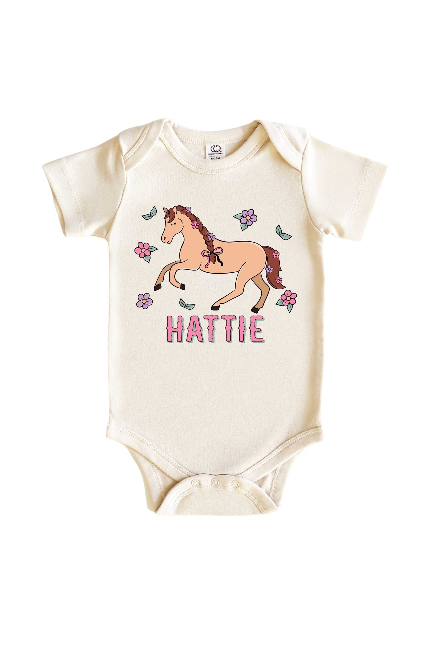Personalized Pony Club Pink Graphic Bodysuit & Kids Tee | Natural