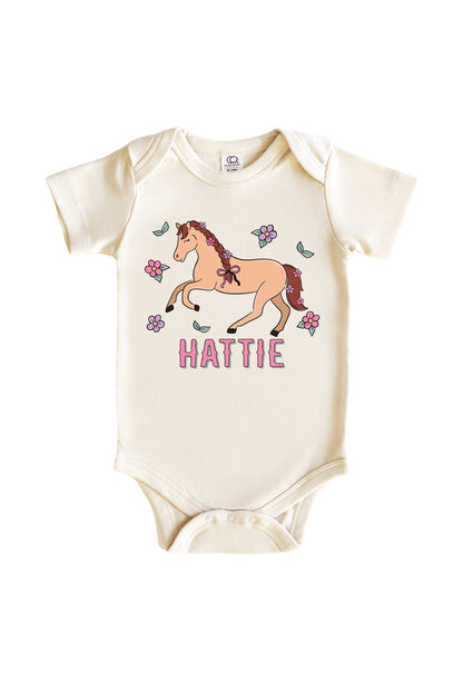 Personalized Pony Club Pink Graphic Bodysuit & Kids Tee | Natural