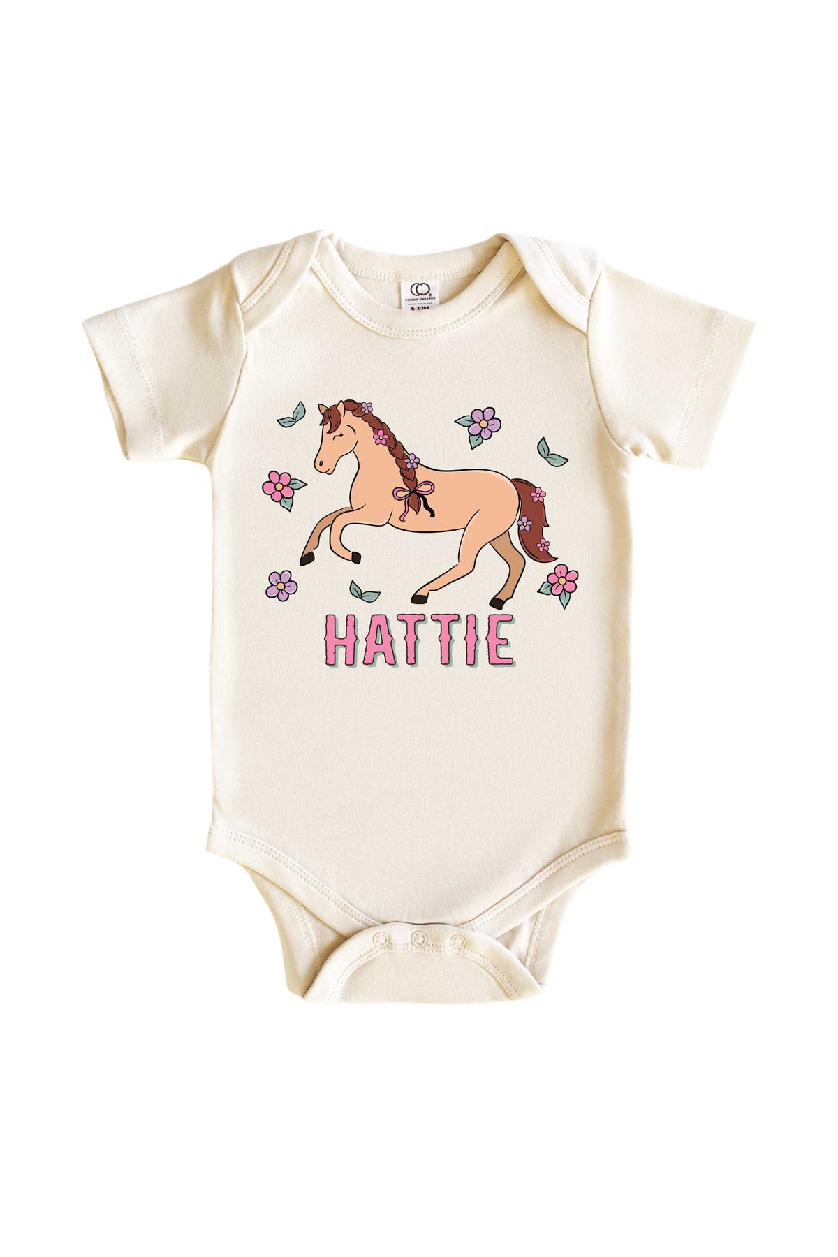 Personalized Pony Club Pink Graphic Bodysuit & Kids Tee | Natural