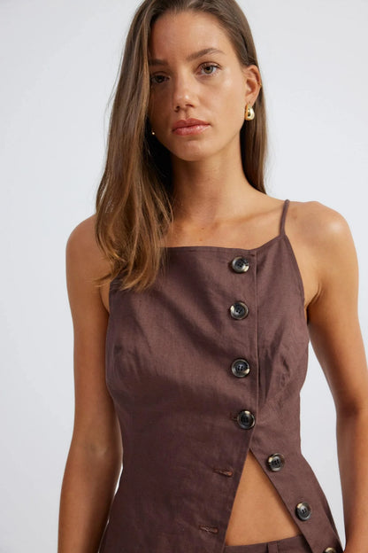 Allegra Linen Dress - Chocolate