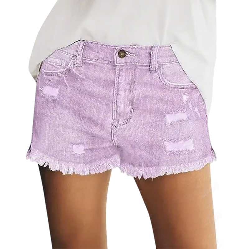 Women's Casual Mid Rise Denim Shorts Stretch Ripped Raw Hem Jean Shorts