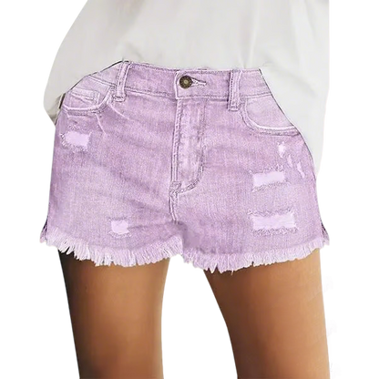 Women's Casual Mid Rise Denim Shorts Stretch Ripped Raw Hem Jean Shorts