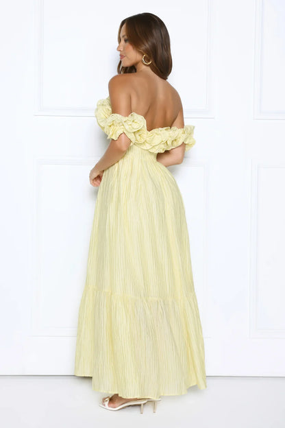 Magnetic Energy Off Shoulder Maxi Dress Yellow