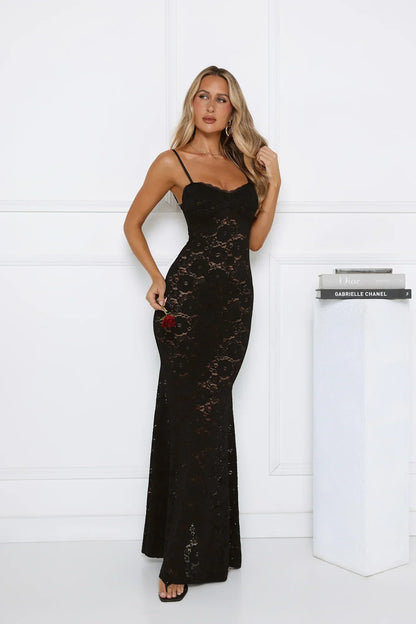 Lace Extraordinaire Sheer Maxi Dress Black