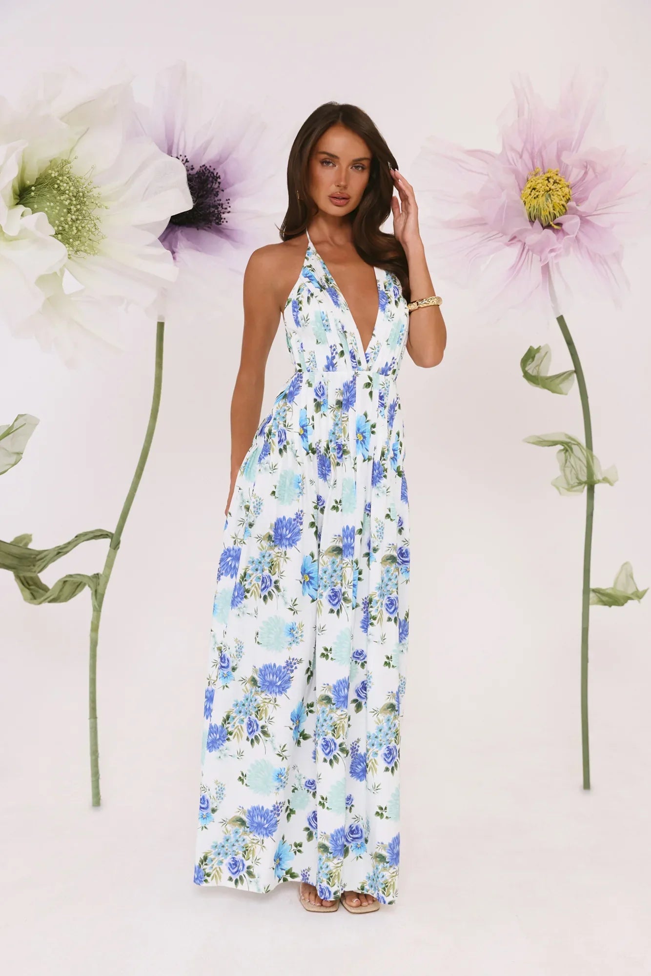 Garden Of Light Halter Maxi Dress Blue