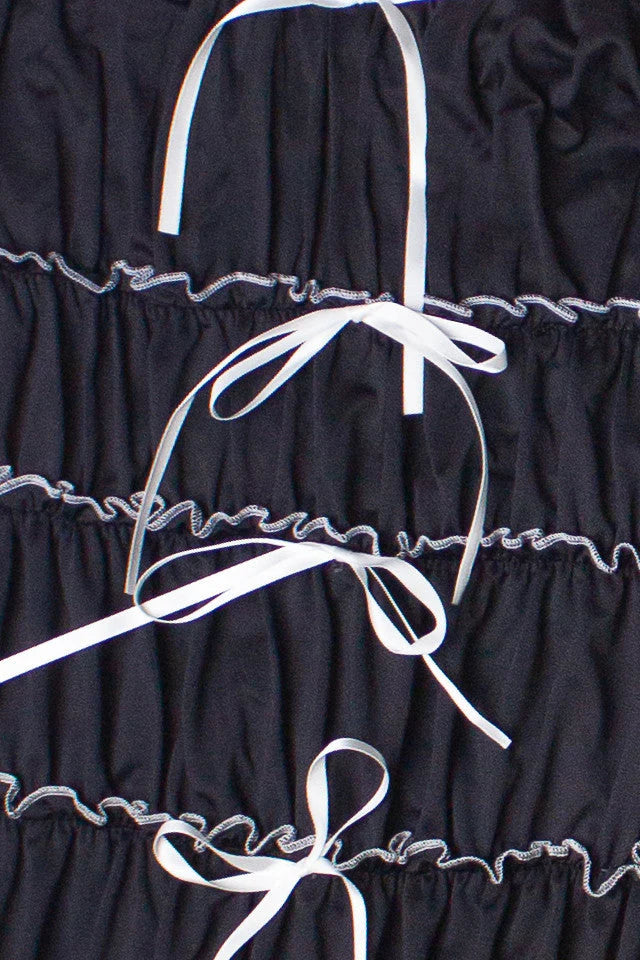 Contrast Stitch Ribbon Bow Tiered Mini Dress
