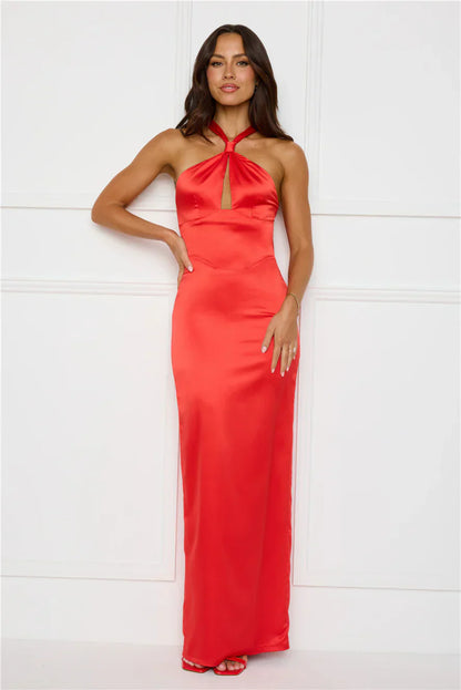 Diamond Elegance Satin Maxi Dress Red