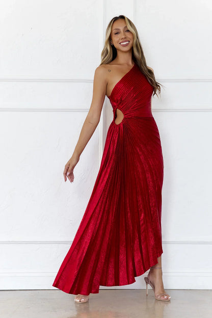 Evening Aura One Shoulder Maxi Dress Red