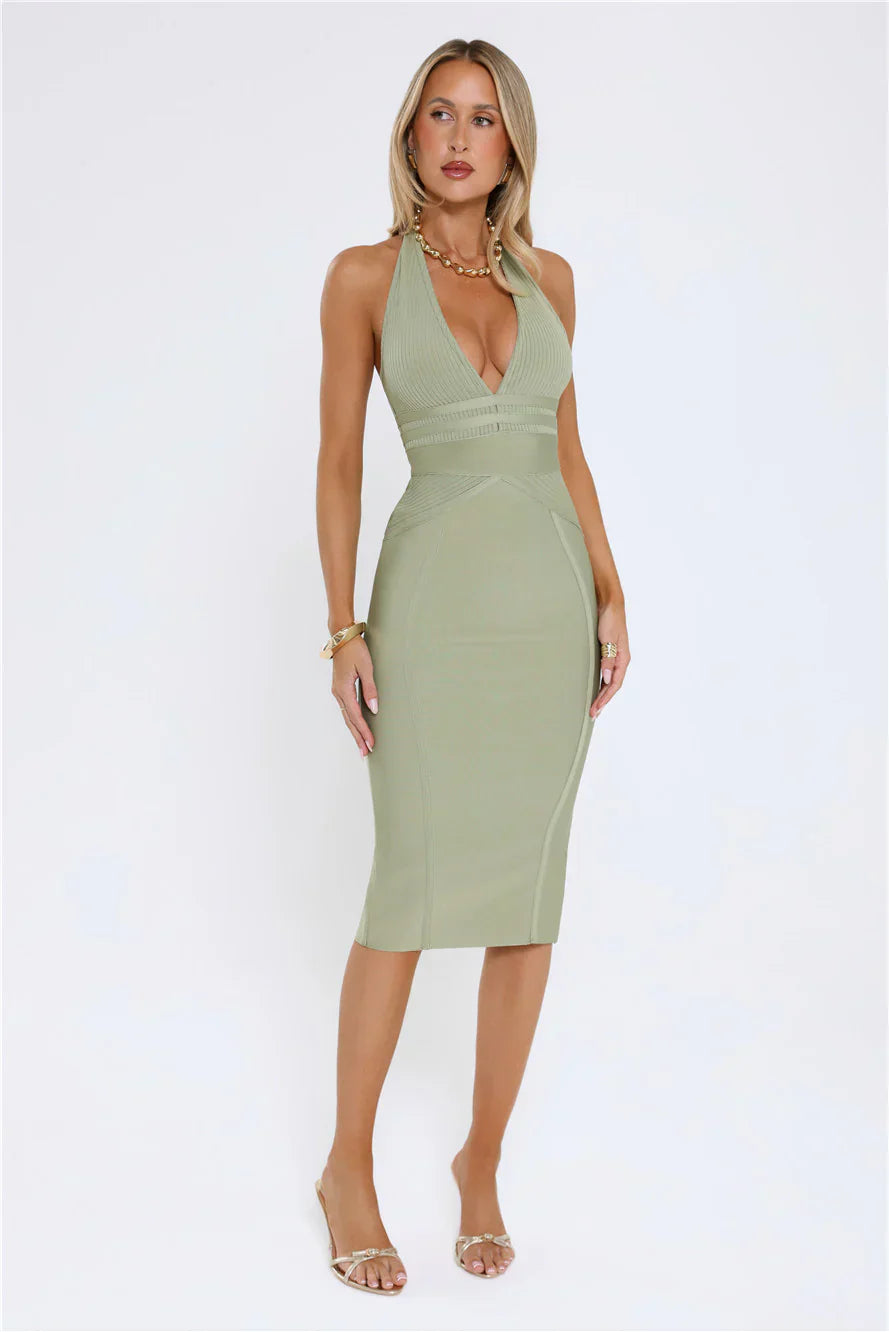 Not Your Girl Bandage Midi Dress Khaki