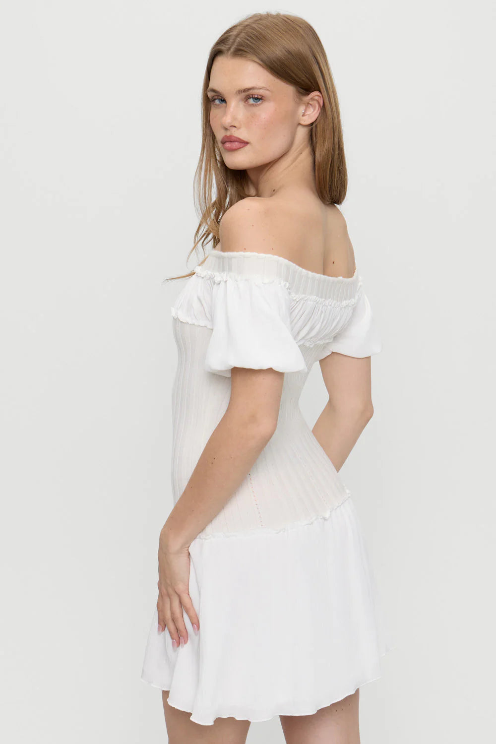 Aura Off The Shoulder Mini Dress - Coconut Cream