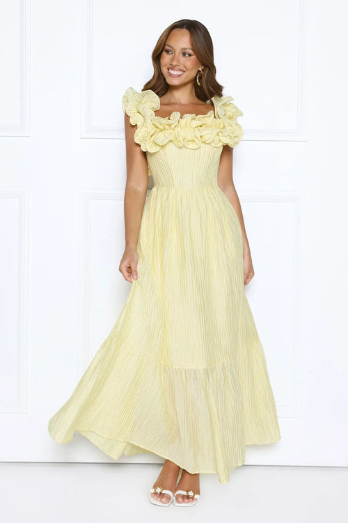 Magnetic Energy Off Shoulder Maxi Dress Yellow