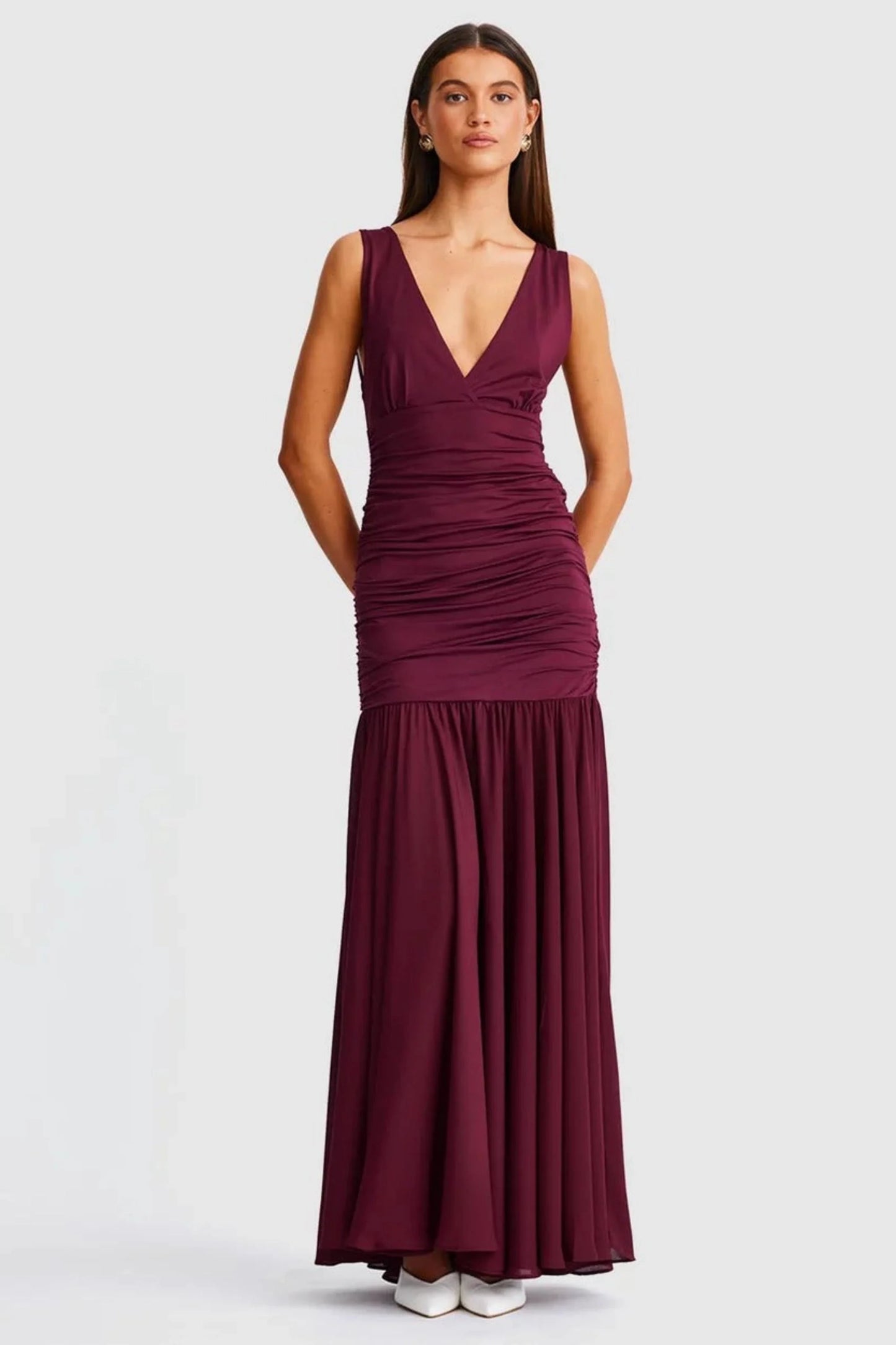Neve V-Neck Maxi Dress - Cranberry