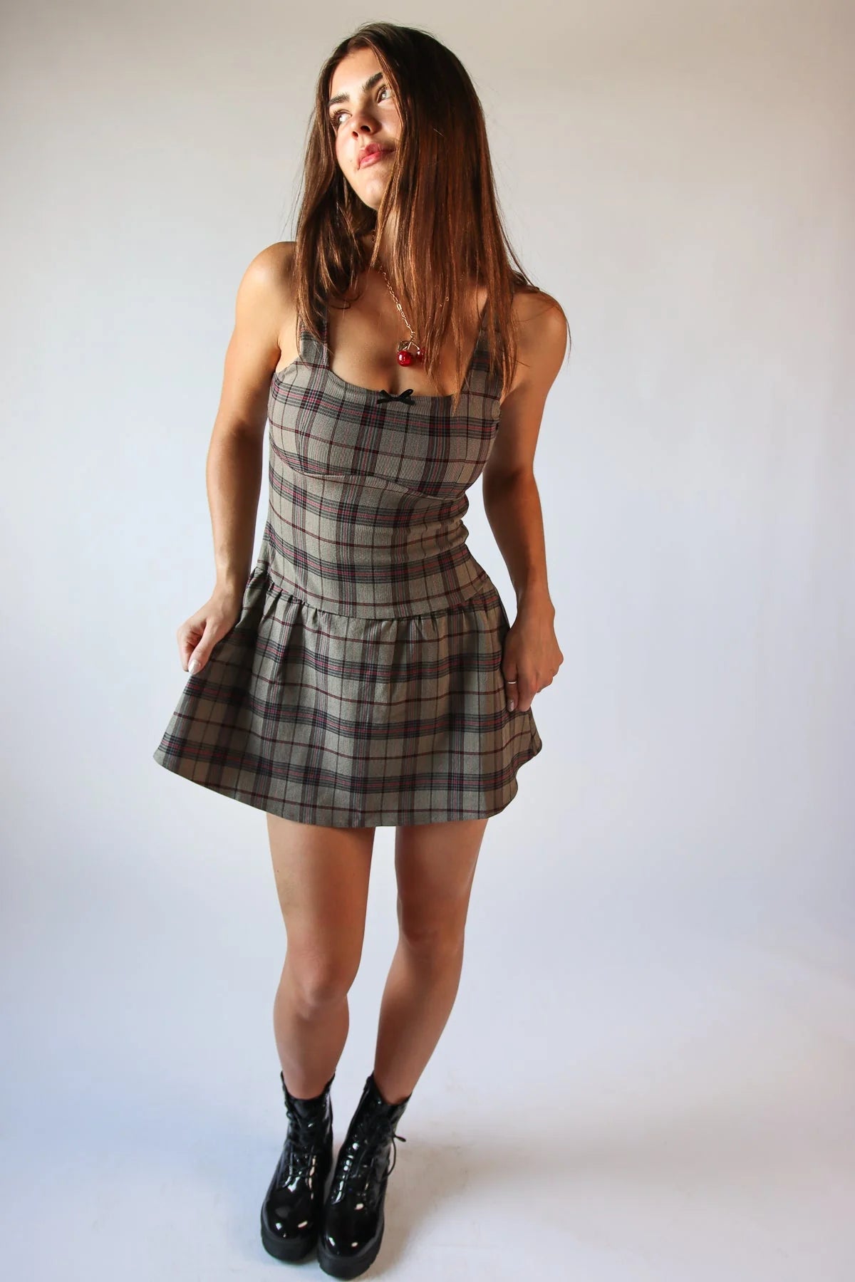 Drop Waist Plaid Mini Skort Dress