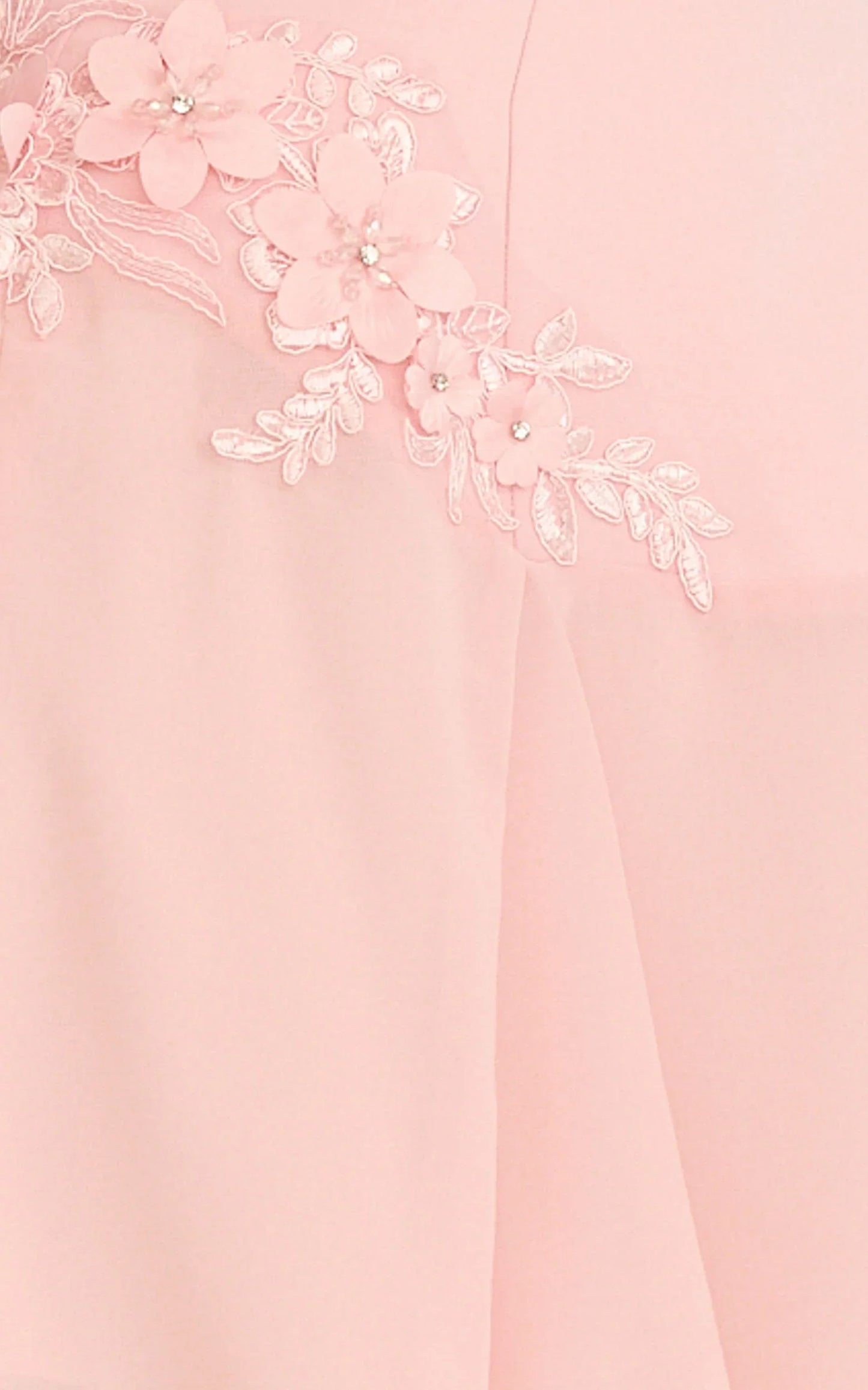 Penny Mini Dress - Strapless Corset Bodice Floral Embellished Godet Dress in Soft Pink
