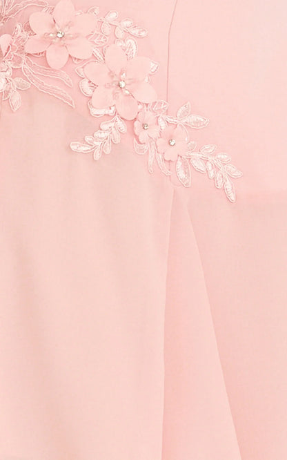 Penny Mini Dress - Strapless Corset Bodice Floral Embellished Godet Dress in Soft Pink