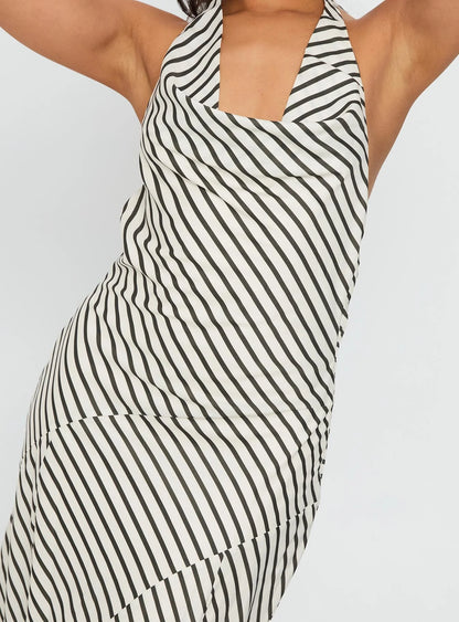 Junipa Halter Asymmetrical Maxi Dress White Stripe