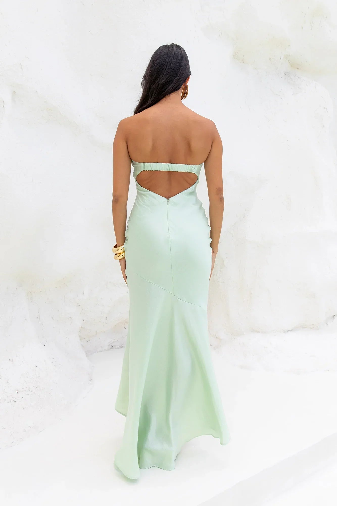 Heritage Strapless Satin Maxi Dress Sage