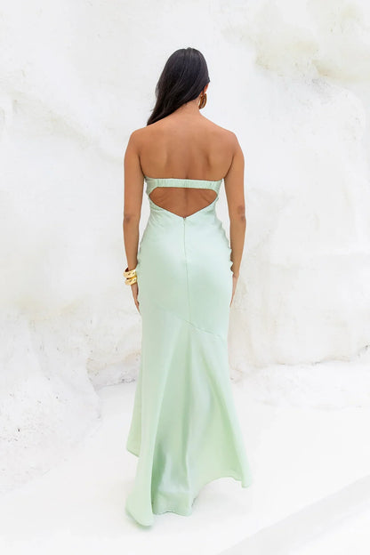 Heritage Strapless Satin Maxi Dress Sage
