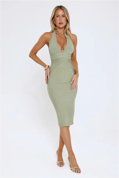 Not Your Girl Bandage Midi Dress Khaki