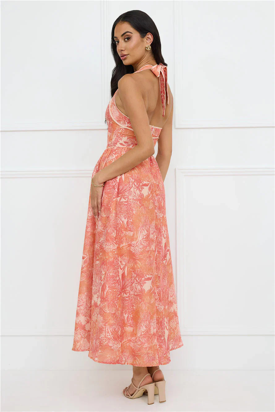 Luxe Harmony Halter Maxi Dress Orange