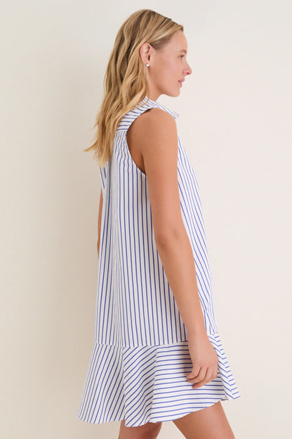 Blue Stripe Sleeveless Callahan Shirt Dress