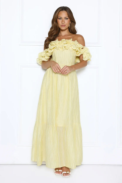 Magnetic Energy Off Shoulder Maxi Dress Yellow