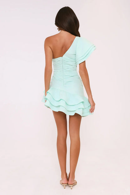 Isle De Luxe One Shoulder Mini Dress Mint