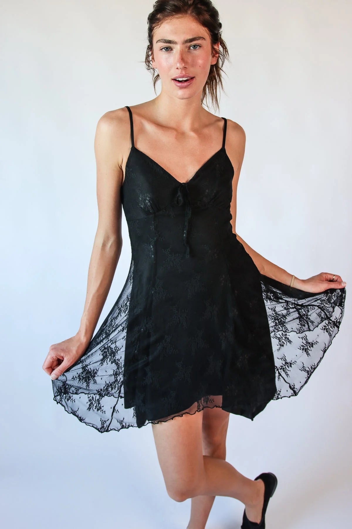 Mesh Lace Hanky Hem Mini Dress