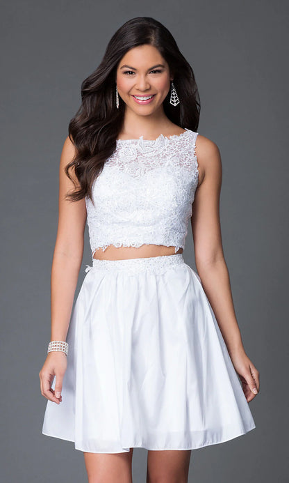 Short Two-Piece Party Dress with Lace Bodice