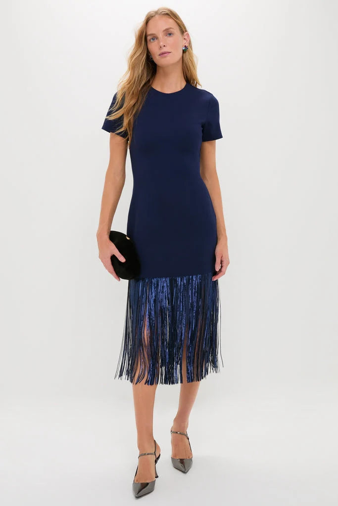 Navy Sequin Fringe Stevie Midi Dress