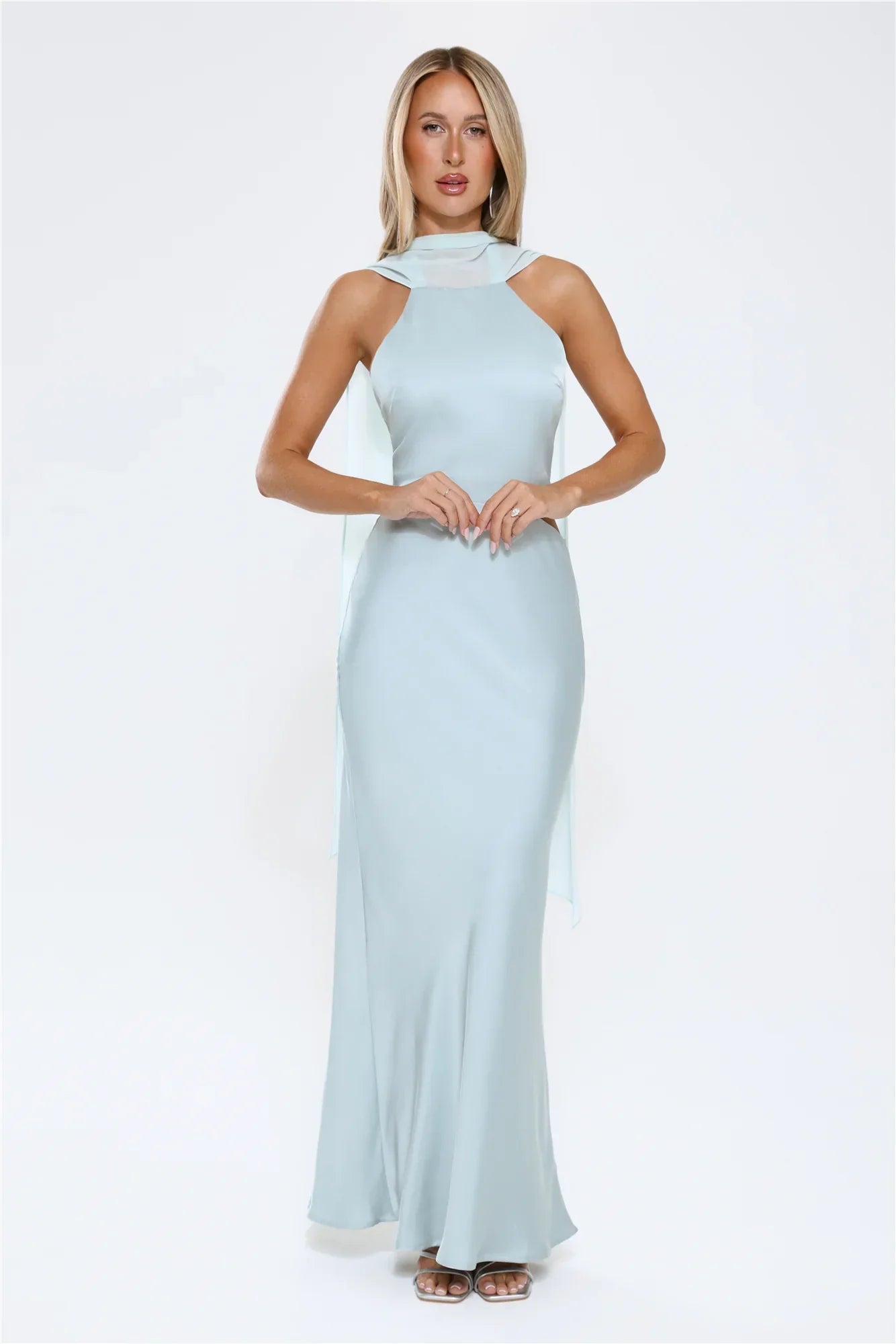 Luxe Obsession Halter Satin Maxi Dress Seafoam