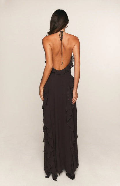 Control The Vibe Halter Maxi Dress Chocolate