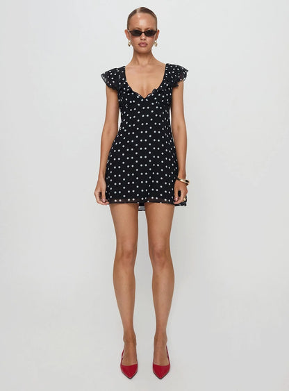 I Guess So Mini Dress Black Polka Dot Tall