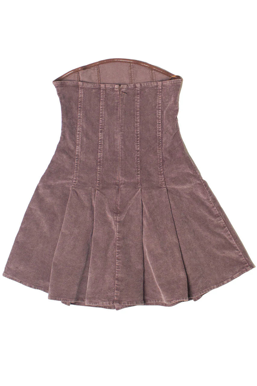 Corduroy Pleated Strapless Mini Dress