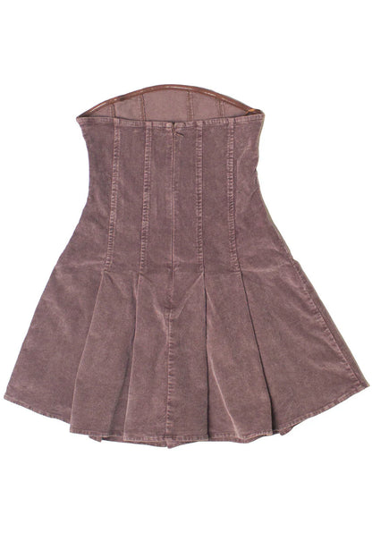 Corduroy Pleated Strapless Mini Dress