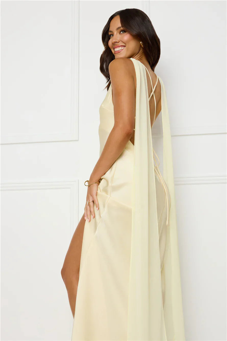 Love Decadence Satin Maxi Dress Yellow