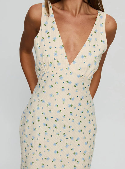 Manolia Textured Maxi Dress Cream Floral