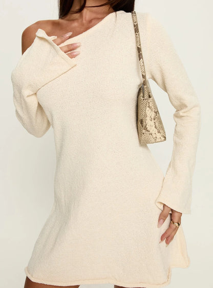 Jaede Off Shoulder Knit Mini Dress Cream