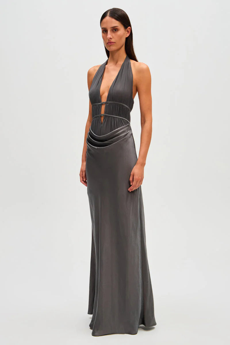 Celine Satin Maxi Dress - Pewter