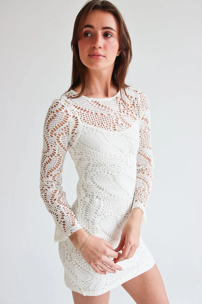Bell Sleeve Crochet Dress With Slip