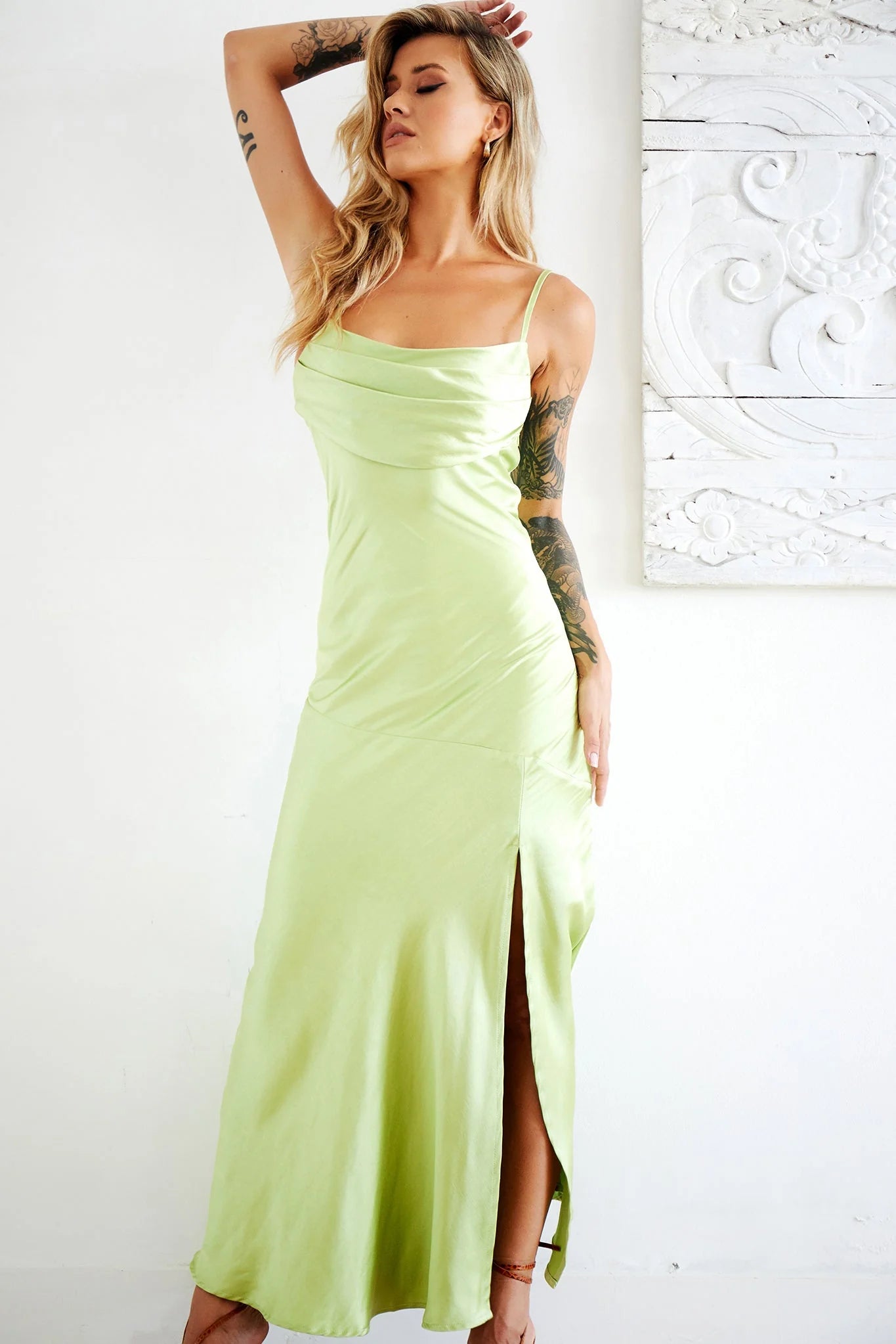 Danny Satin Maxi Dress - Apple Green