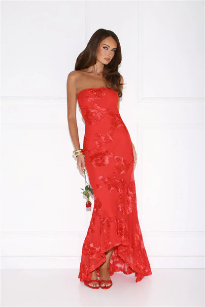 Babe Energy Strapless Maxi Dress Red