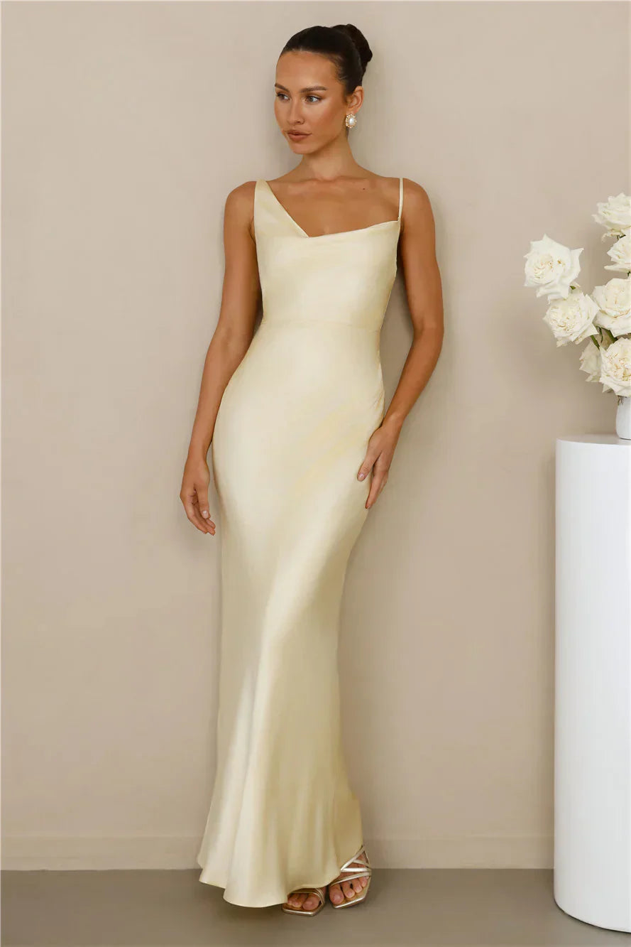 The Madeline Cowl Satin Maxi Dress Yellow