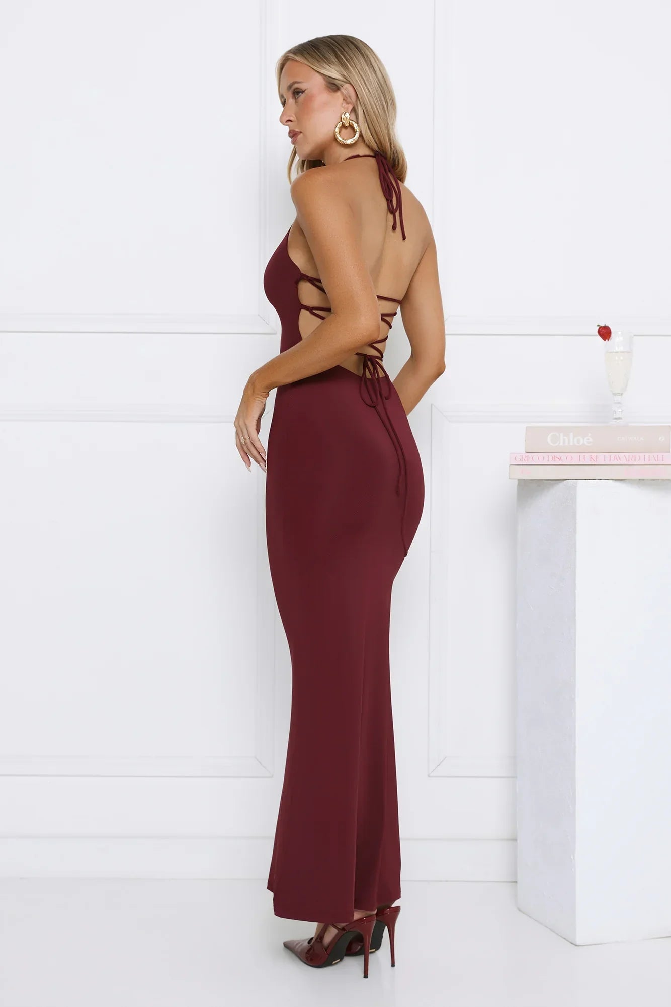Hotter Now Halter Maxi Dress Wine